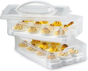 Snapware 2 Layer Egg Storage Container for 24 Eggs with Lid & Handle, Stackable Deviled Egg Carrier, BPA Free Plastic, Fridge Freezer Safe, Easy Carry Food Storage Box
