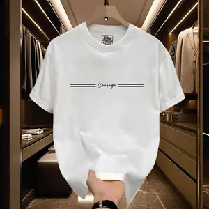 Simple Printed T-shirt Cotton White Round Neck Retro Loose Fabric Top Womenswear Breathable Day Soft Thick Tshirt Streetwear Summer Basic Casual Crewneck Fitted Minimalist Shortsleeve