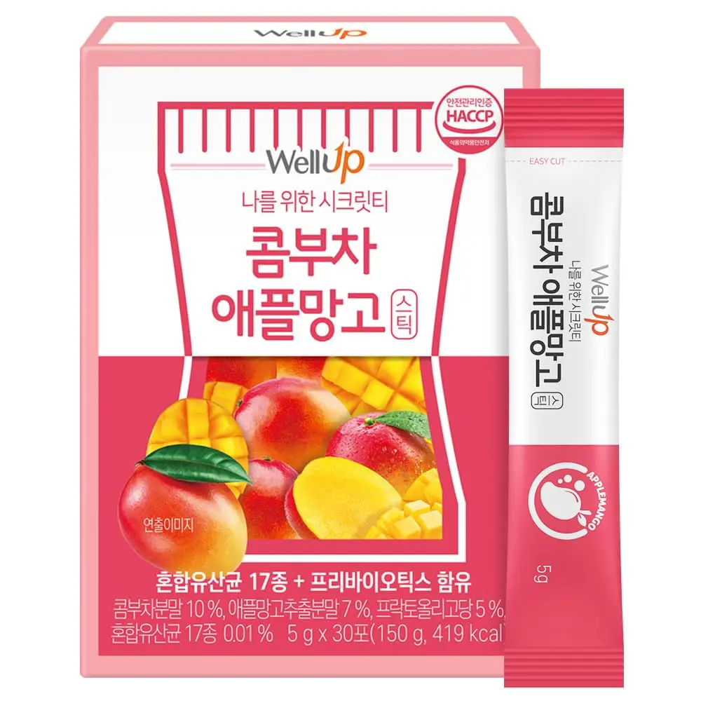 RAWEL Kombucha Powder(5g x 30packs) / (Lemon/applemango) Powdered Drink Mix with Prebiotics/Fermented Drink Tea Powder/Support gut health and immunity (applemango)
