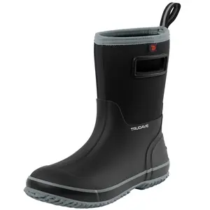 Trudave Rubber Boots for Men 4.5mm Neoprene Waterproof Insulated Rain Boots Mid Calf Comfortable Cozy Black Rain Boots for Farming Gardening Fishing Walking Shoes Grey