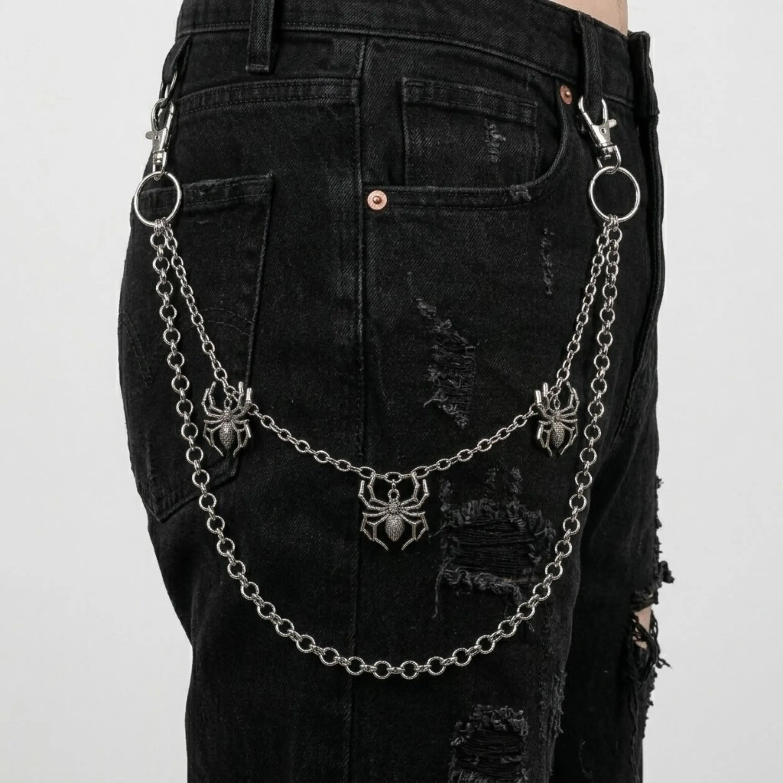 Punk Pants Chain Gothic Spider Wallet Chain Goth Hip Hop Rivet Charm Layered Jeans Chain Vintage Rock Clothing Accessory Metal Pants Chain for Men Women Biker Festival Streetwear Jewelry