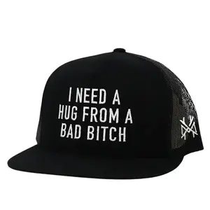 Funny Sarcastic 'I Need A Hug From A Bad Bitch' Embroidered Trucker Hat, Unisex Breathable Mesh Snapback Baseball Cap, High-Quality Streetwear Accessory, Perfect Funny Gift for Men and Women