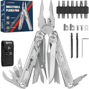 Pliers Pro BI2045, Stainless Multi Tool Pliers with Replaceable Wire Cutters and Saw, Foldable Multitools with Scissors and Screwdriver, for Camping,, Repair