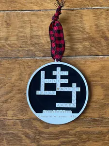 Personalized 3D Laser Cut & Engraved Crossword Puzzle Christmas Ornaments – Customizable Baltic Birch Keepsakes