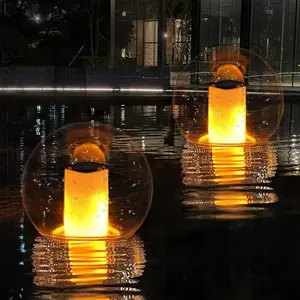 Floating Pool Lights Solar Flame Flickering IP68 Waterproof Ball Night Light Outdoor Lantern Landscape Decoration Lamp for Pool Pond Event Party Garden 2pcs