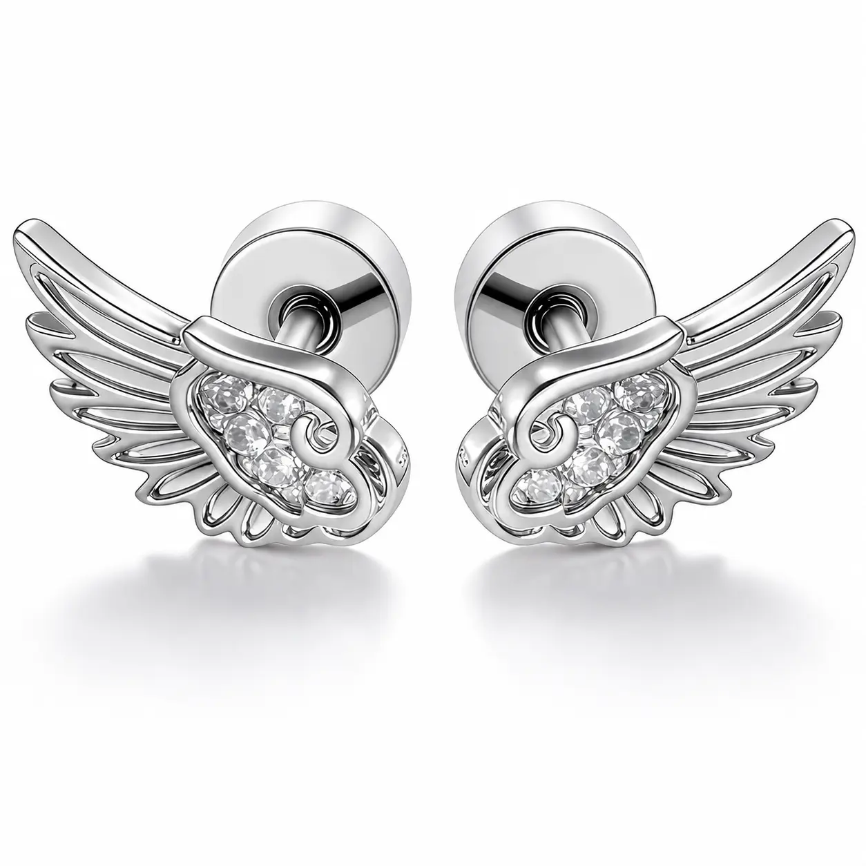 Cute Angel Wing Earrings for Women, Dainty CZ Wing Stud Earrings, Flat Back Cartilage Earrings, Stainless Steel Helix Piercing Jewelry