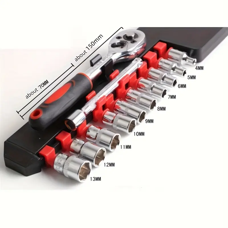 12pcs carbon steel heavy duty socket wrench set, multifunctional bicycle repair tool kit with extension rod and ratchet handle, suitable for motorcycle, car and boat maintenance