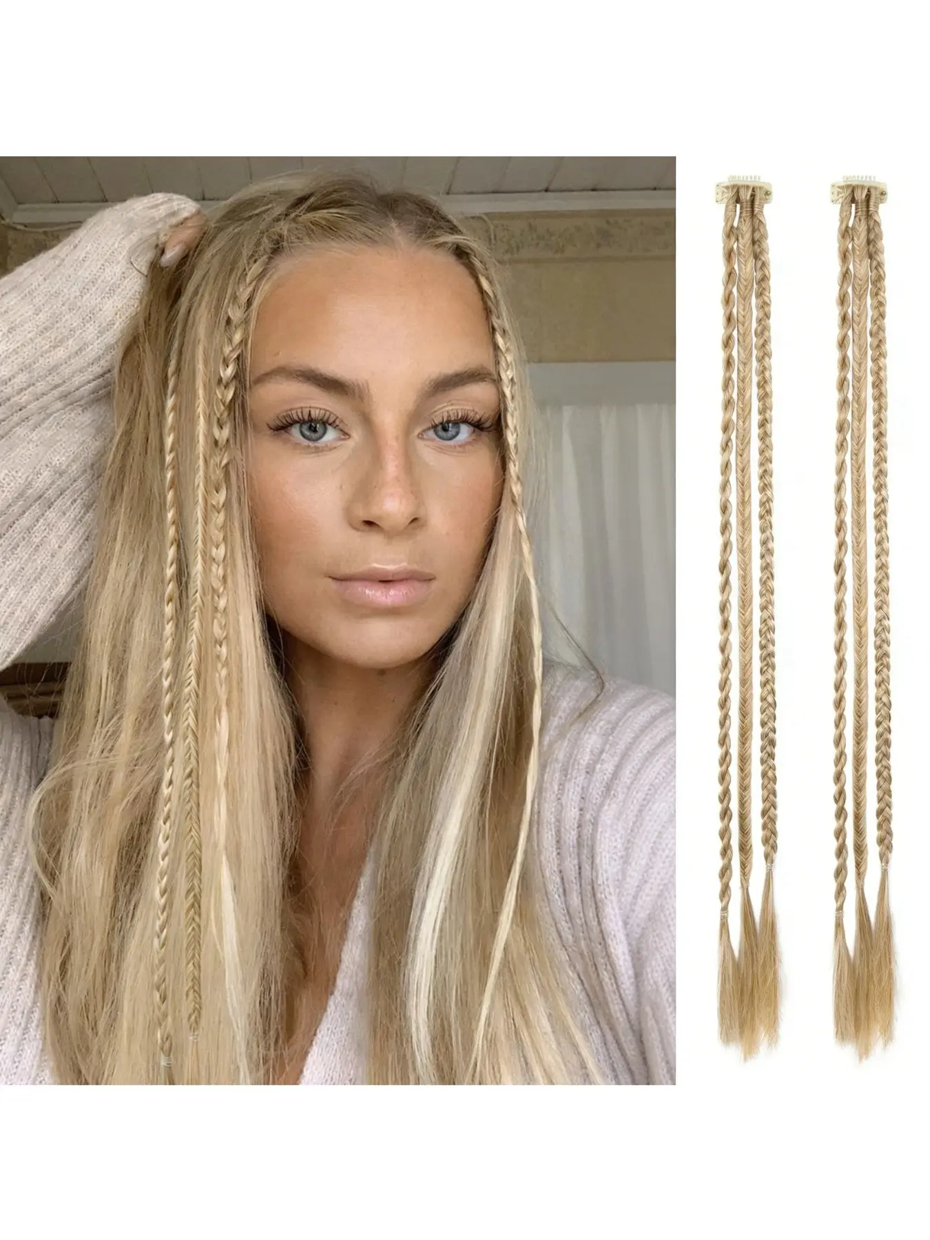 Single Card Three-Strand Braided Hair Extension Clips, Pair of Fake Braids, Perfect for Women's Daily Wear, Festive Parties, Boxing Braids, Hair Weave Extensions, Synthetic Fiber Braids, Hairpieces