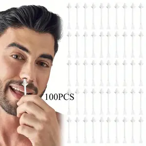 100 Pcs Plastic Nose Hair Wax Applicator & Trimmer Set, Pain-Free Depilatory, Hygienic Packaging, Sensitive Skin Safe, Home Use Kit