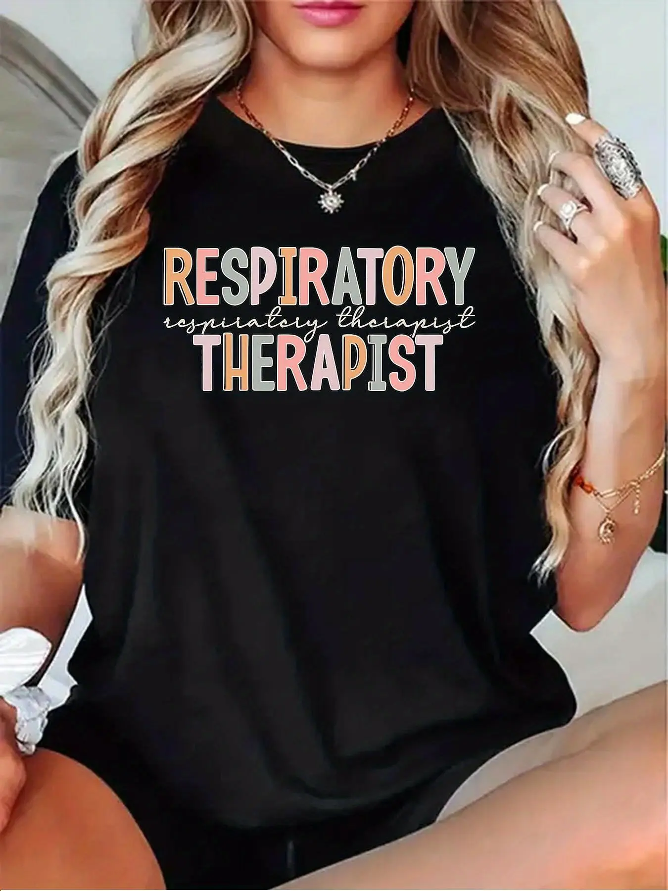 Women'S Respiratory Therapist T-Shirt - Professional Lung Health Apparel with Cystic Fibrosis & Asthma Awareness Design, Short Sleeve Round Neck Casual Workwear, All-Season Fit for Therapists, Nurses, Doctors - Black/Grey/White/Dark Red