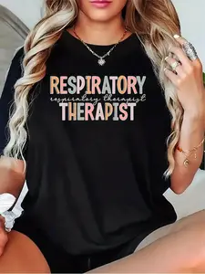 Women'S Respiratory Therapist T-Shirt - Professional Lung Health Apparel with Cystic Fibrosis & Asthma Awareness Design, Short Sleeve Round Neck Casual Workwear, All-Season Fit for Therapists, Nurses, Doctors - Black/Grey/White/Dark Red