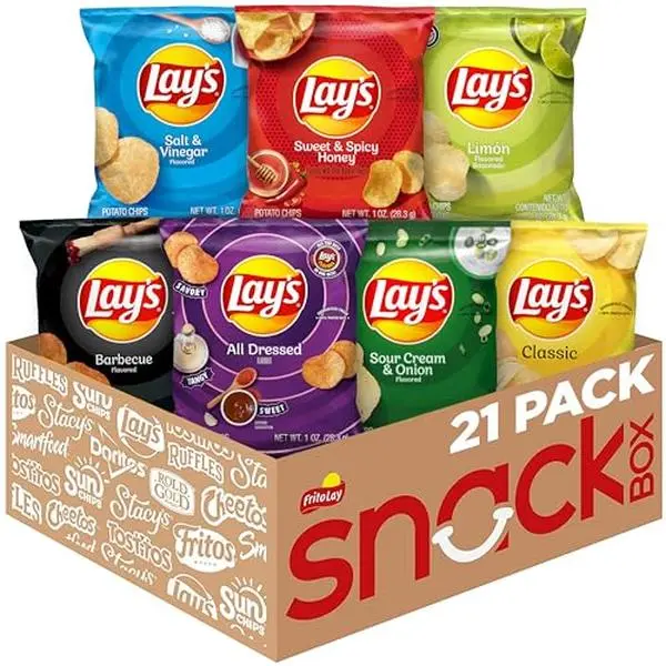 Lay's Potato Chips Variety Pack, 1 oz Bags, (21 Pack) (Packaging and Formula May Vary) Lay's Potato Chips Variety Pack, 1 oz Bags, (21 Pack) (Packaging and Formula May Vary)