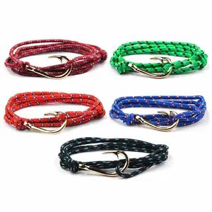 Men's 5-Piece Set: Adjustable, Hand-Woven Fishhook Bracelets—Handcrafted Nautical-Style Wristbands. A Trendy Fashion Accessory Set for Men and Teens—Perfect for Layering.