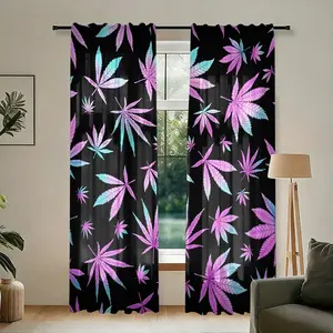 2 pieces of colorful maple leaf theme printed curtains, made of polyester with semi-transparent texture, machine washable, suitable for bedrooms, living rooms and home decoration curtains