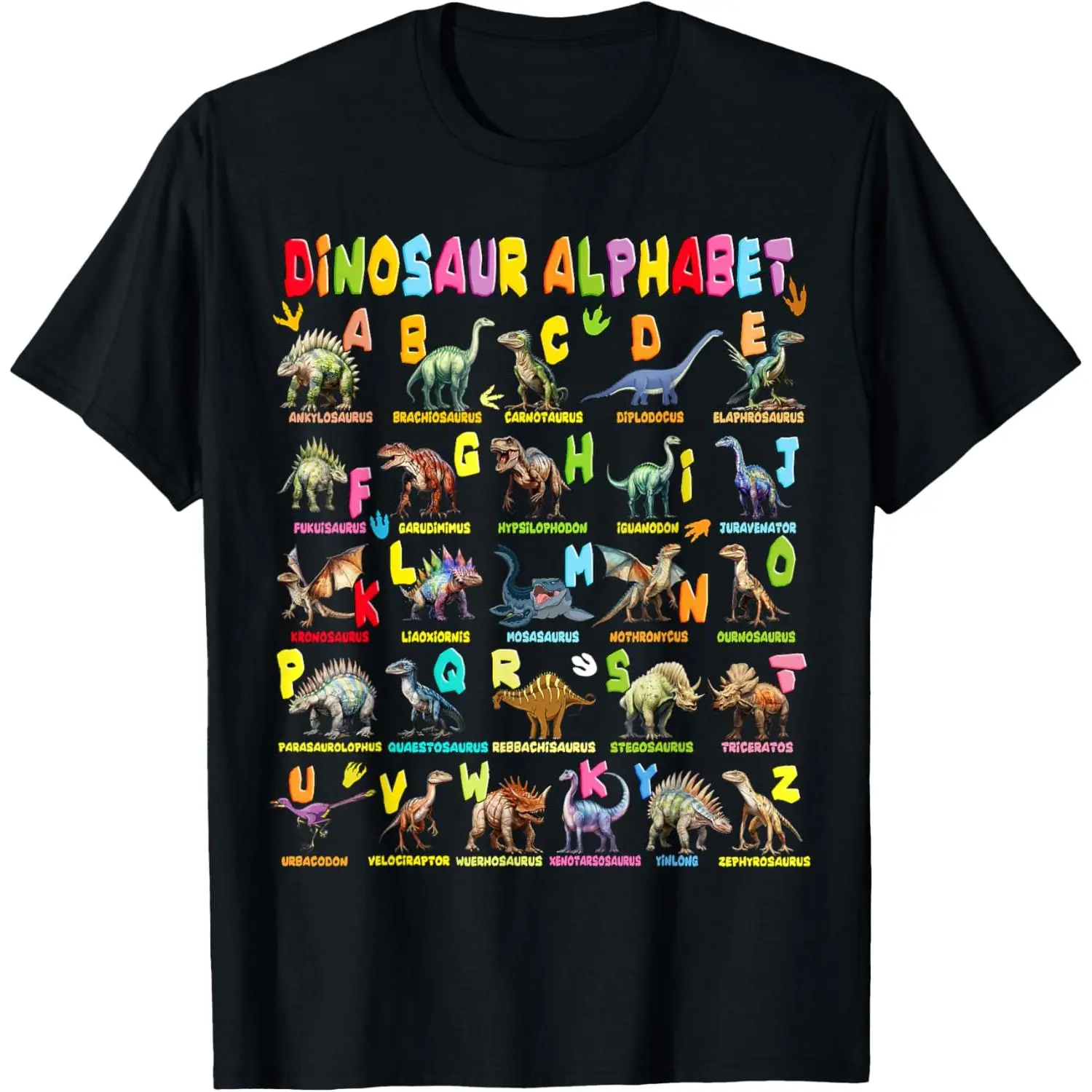 Types Of Dinosaurs ABC Alphabet A-Z Dino Identification Unisex T-Shirt, Ladies T-Shirt, Sweatshirt, Hoodie