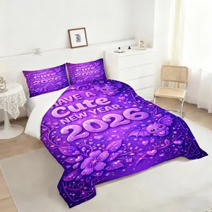2/3Pcs Purple Glittery 2026 Comforter Set, Vibrant Whimsical Bedding Set with Cute Cartoon Bat Characters, Luxurious Digital Print Quilted Quilt, Perfect for a Festive Bedroom Makeover!, 1 or 2 Pillowcase No Pillow Core