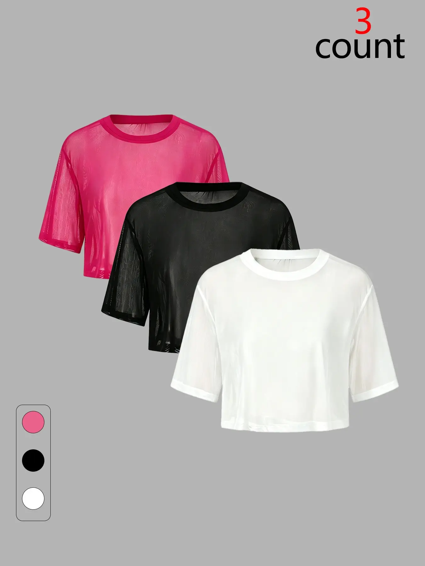 Women's 3-Pack Summer Translucent Sheer T-Shirts Streetwear, High-Elastic Stretchy Mesh Fabric, Breathable, Lightweight, Round Neck, Short Sleeve, Top, Fit, Womenswear