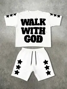 ✨ Viral Streetwear Set! 'WALK WITH GOD' Graphic Tee + Star-Print Shorts – Oversized Fit, Bold Religious Street Style for TikTok OOTD! 🖤 #WalkWithGod #StreetwearViral #TikTokFashion #OversizedSet