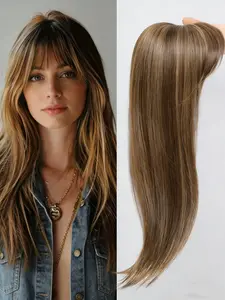 🔥Transform Thinning Hair in Seconds! 22" Straight Hair Topper with Bangs | Premium Kanekalon Synthetic | Clip-In Design for Natural Volume & Realistic Style | Perfect for Everyday Wear! Synthetic Hair Wigs