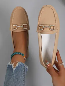Spring New Arrival Women's Chain Loafers, British Style Soft Leather Penny Loafers Slip-On Flat Shoes, Slip On Flats, Casual Shoes, Shoes For Women