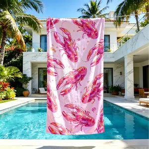 Watercolor Lobster Print Microfiber Beach Towel, Lightweight Quick-Dry, Soft Comfortable, Ideal for Beach, Camping, Swimming, Surfing, Travel
