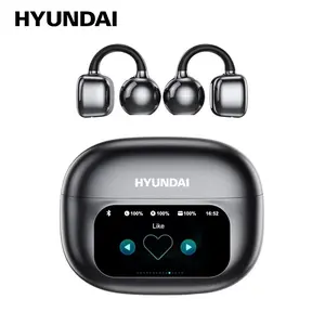 HYUNDAI C02 Clip-On Wireless Headphones with Bluetooth 5.4 Full-Color Touch Screen Electronic Audio Earbud Headset for Music & Phone Calls