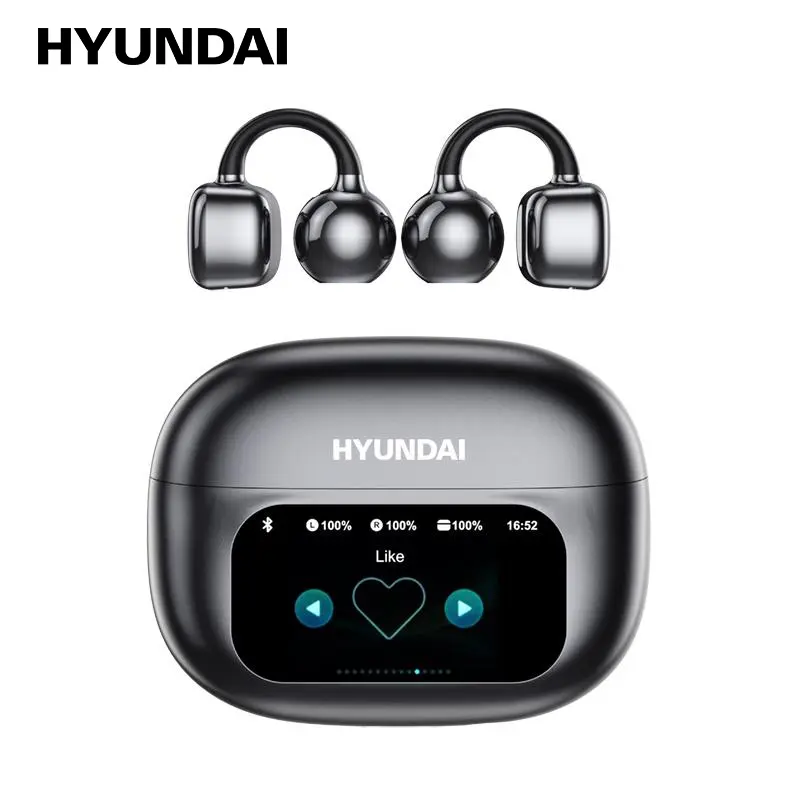 HYUNDAI C02 Clip-On Wireless Headphones with Bluetooth 5.4 Full-Color Touch Screen Electronic Audio Earbud Headset for Music & Phone Calls