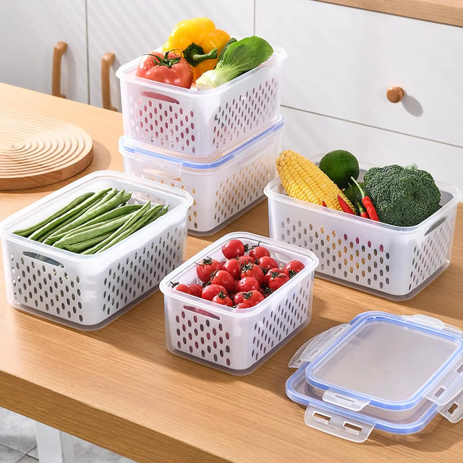 3 PCS Fruit Storage Containers for Fridge Food Berry Storage Container Set with Removable Strainer Lid Berries Container for Fridge BPA-Free Plastic Crisper for Long-Term Freshness