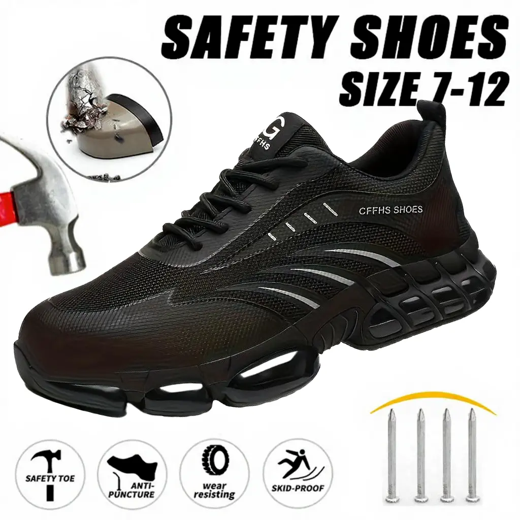 CFFHS SHOES Bao Tai Lightweight Anti-Smash Safety Shoes Anti-Puncture Lace-Up Non-Slip Outdoor Workouts Size 7-12 Safety Toe Wear Resisting