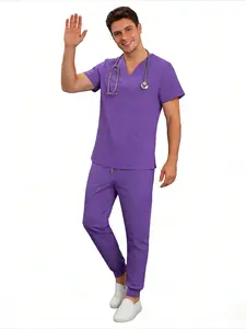 New Customizable Unisex Scrubs Set, Solid Color Simple Casual Medical Workwear Clothes for Team Uniform Doctor Uniform