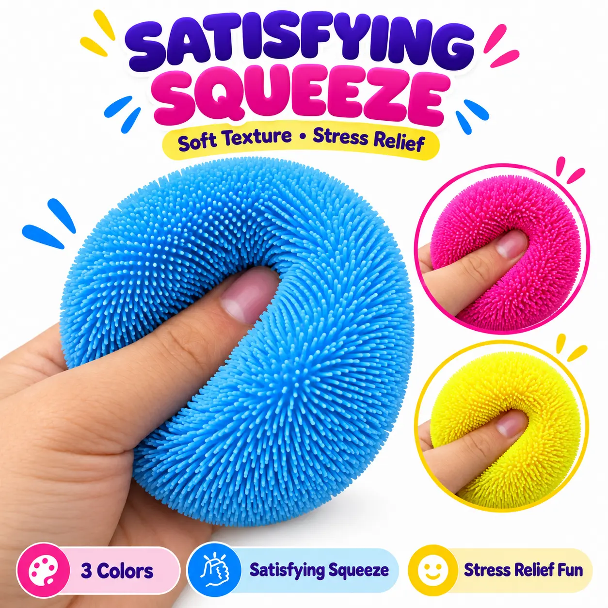 Fuzz Ball Squishy Toy, Slow-Rising/Fast-Rising Sensory Squishies for Gentle Squeezing, Stress Relief Desk Toy, Cute Collectible Gift