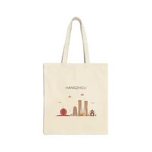 Hangzhou China Skyline Cotton Canvas Tote Bag, Eco-Friendly Shopping Bag #1005