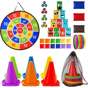 58PCS Carnival Games Combo Set, Dart Board Knock Down Can Bean Bag Toss Game for Indoor Outdoor Birthday Party Fall Festival Field Day for Kids Adults Yard Plastic Cones Outside Games