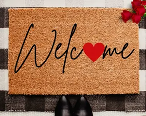 Welcome Heart Doormat, Cute Valentine's Housewarming Gift, Custom Doormat Closing Gift, Welcome Doormat, Front Door Love Home Door Mat, Vday