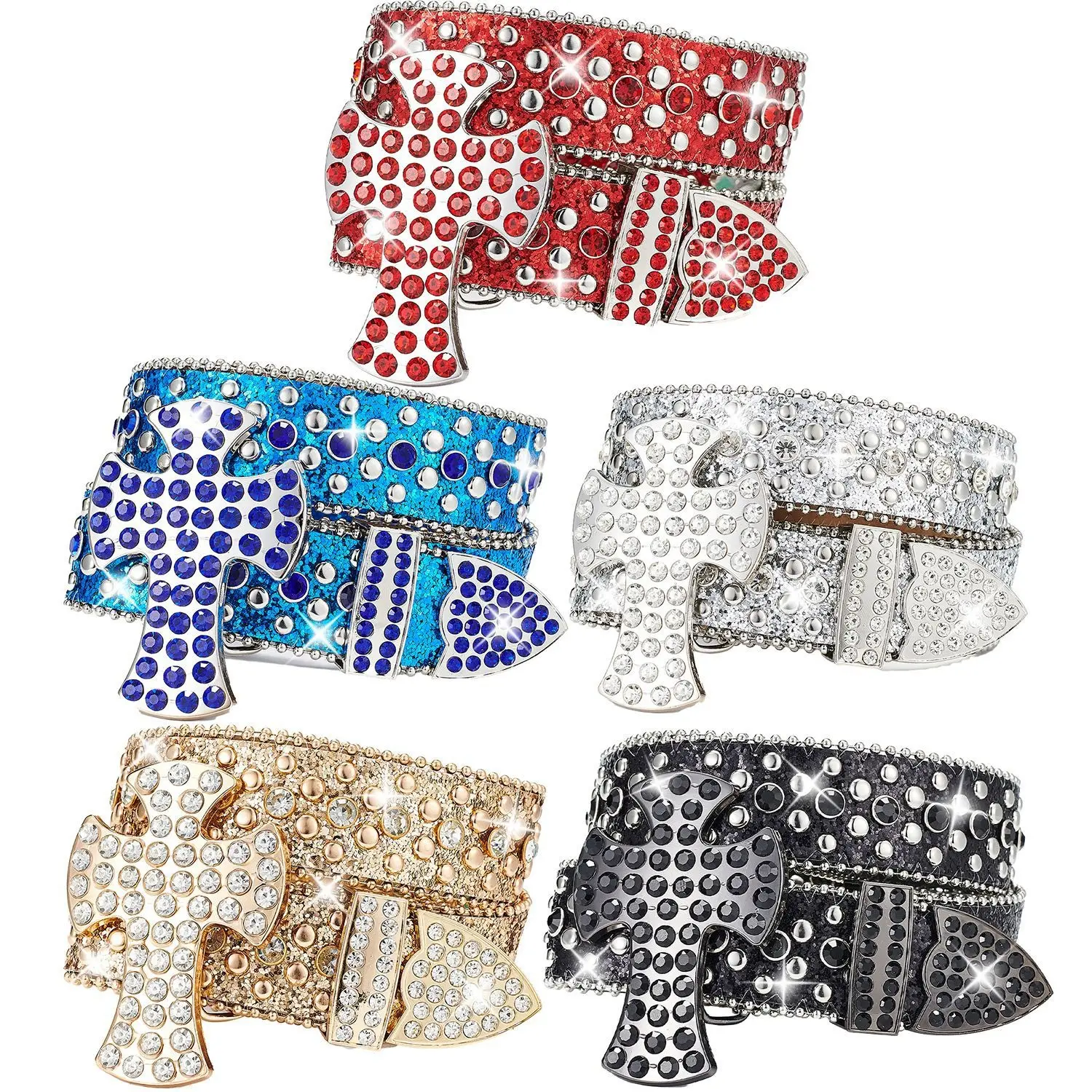 Y2K Bling Sparkling Belt Full Rhinestone Inlay Cross‑Shape Buckle Adjustable Waist Belt