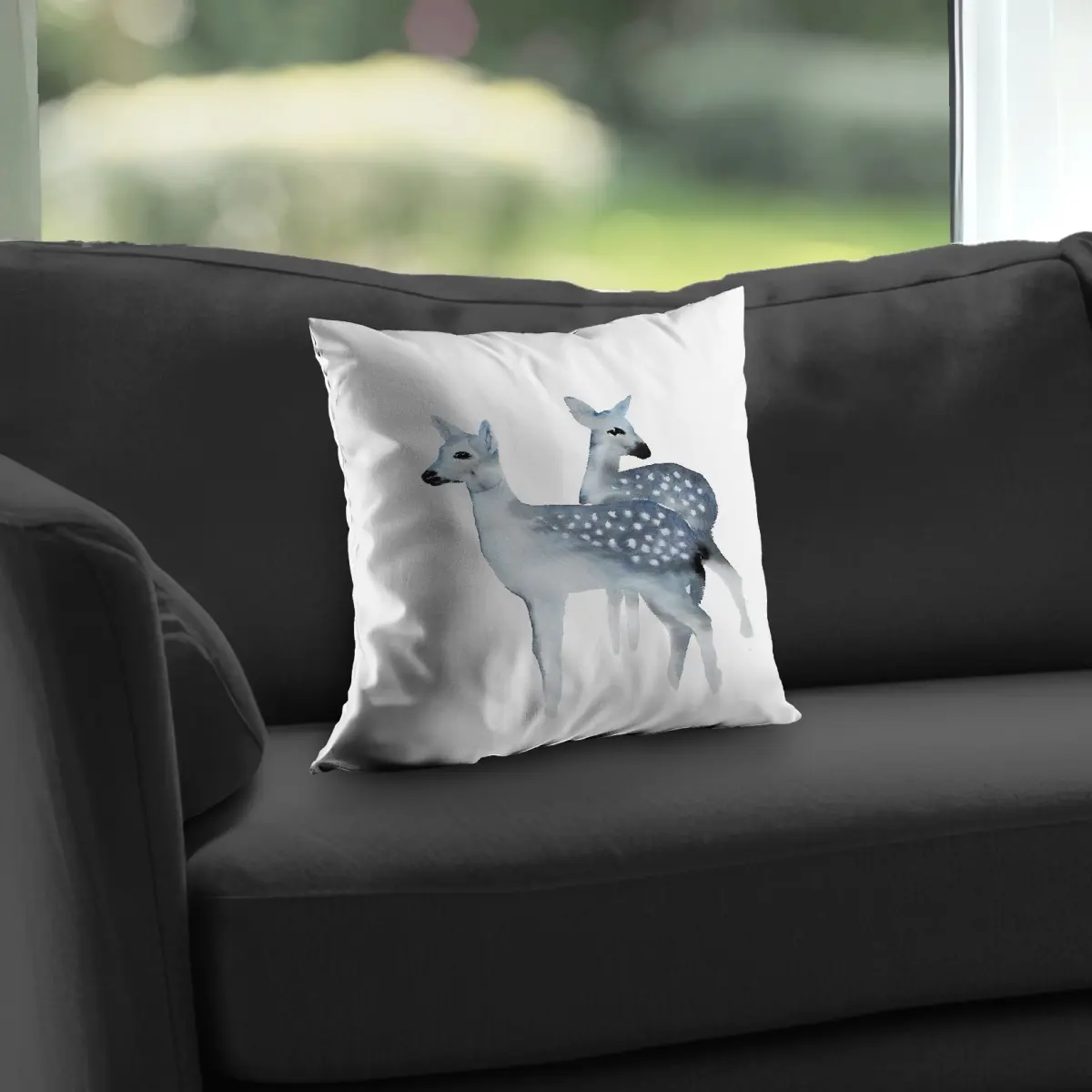 360 Stand 14x14 in. Poly Twill Weave Soft Texture Deer Theme Blue Fawns Throw Pillow with Insert, Supportive Cushion for Home Living Room Decor, 14-Inch Standard Pillows, Blue Standard Pillows