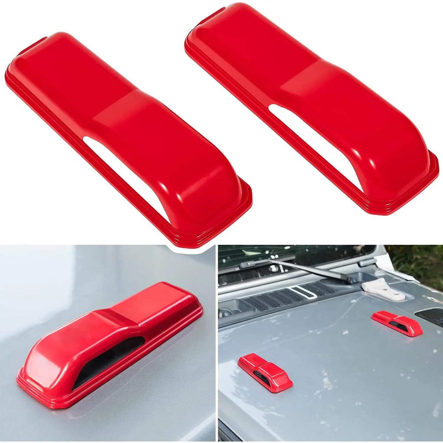 Red 2PCS ABS Plastic Engine Hood Hinge Cover Trim, Exterior Decor & Scratch Guard for 2018-2025 Jeep Wrangler JL/JLU Series (Sports, Sahara, Freedom, Rubicon), Unlimited Gladiator JT 2-Door & 4-Door