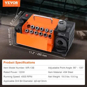 VEVOR Drill Bits Sharpener, 3-13mm Drill Bits Grinder Sharpener, Lip Relief Angle 95-135 Point Angle Adjustable Drill Bit Re-Sharpener, Portable Sharpening Machine with 11 Collets, CBN SDC Wheel