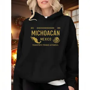 Vintage Washed Black Hoodie with "MICHOACÁN MEXICO" Text in Gold, a Graphic of Mexico's Map Outline and National Emblem