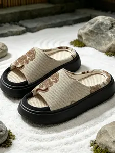 New Traditional Cloud Home Slippers, Waffle Linen Texture, Non-Slip Thick Sole, Elegant Casual Sandals, Comfortable Indoor Footwear