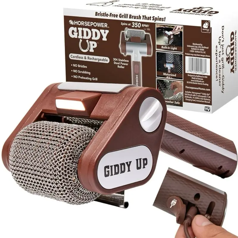 Horsepower Giddy Up Bristle-Free Electric Grill Brush Cordless Stainless Steel Grill Brush with 350 RPM Power for Safe BBQ Cleaning