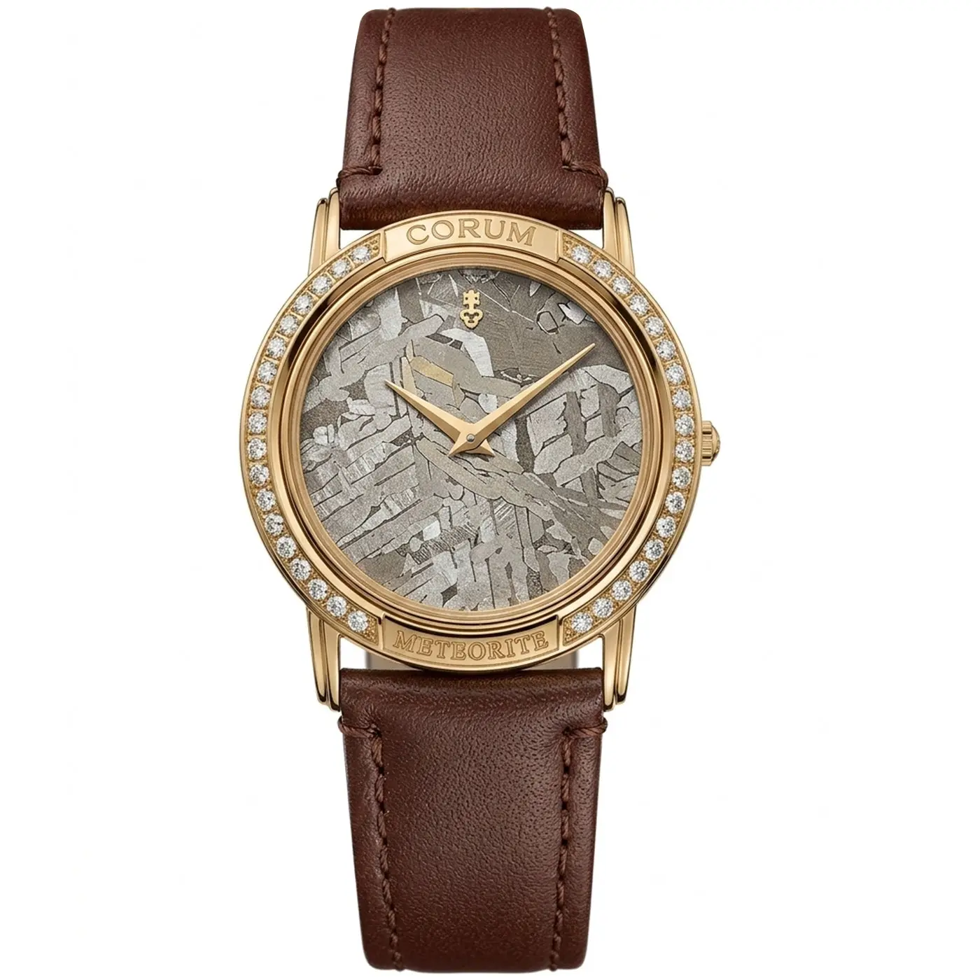 Corum 31mm Grey Meteorite Dial 18K Yellow Gold Diamond Bezel Watch 50.450.65