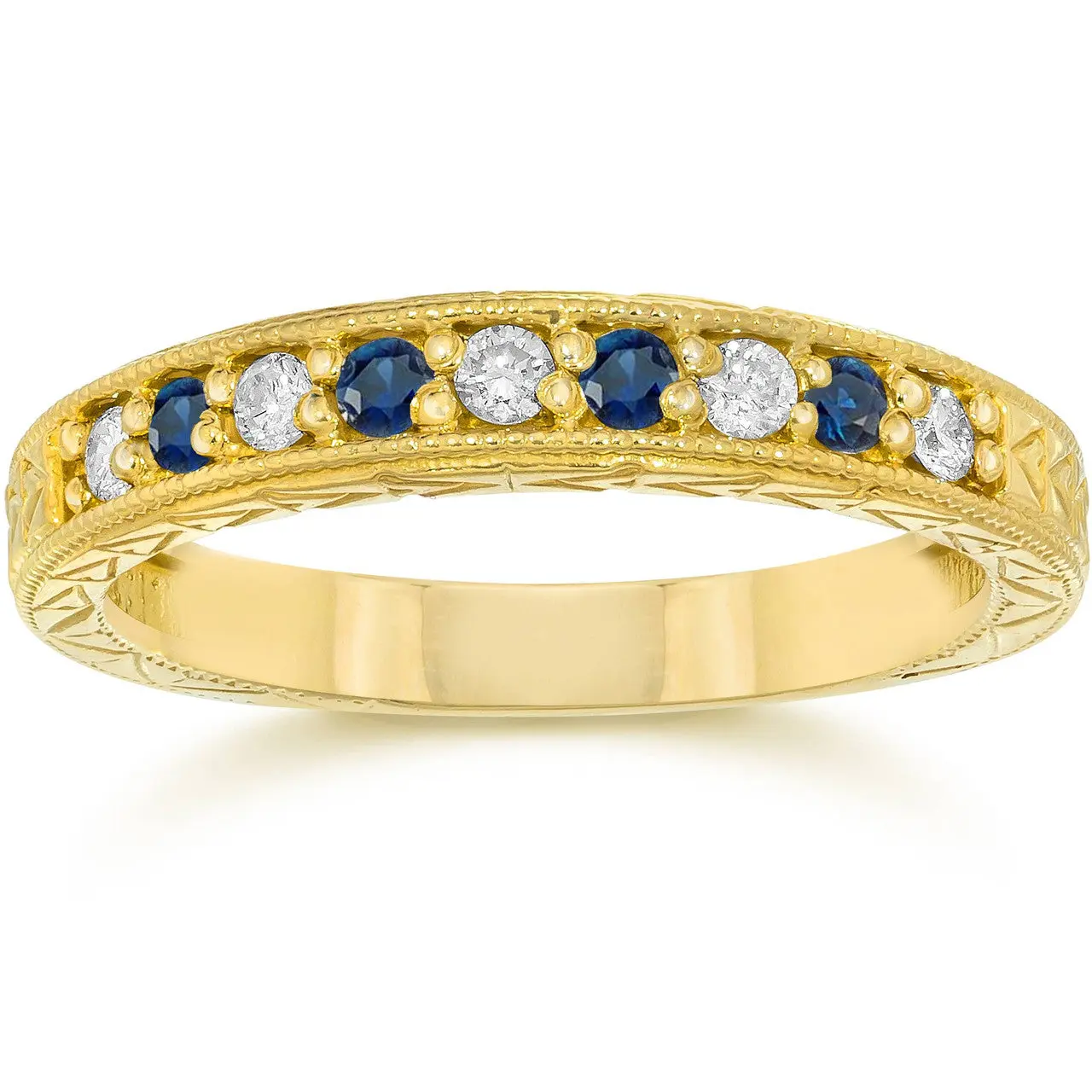 1/4Ct Blue Sapphire & Diamond Vintage Ring 14K Yellow Gold