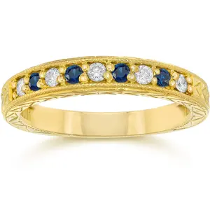 1/4Ct Blue Sapphire & Diamond Vintage Ring 14K Yellow Gold