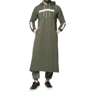 Middle East Ethnic Men Hooded Robe Ramadan Eid Muslim Dress Arab Thobe Islamic Kaftan Dubai Turkish Clothes Casual Fit Kurta Maxi Modesty Modern Daily
