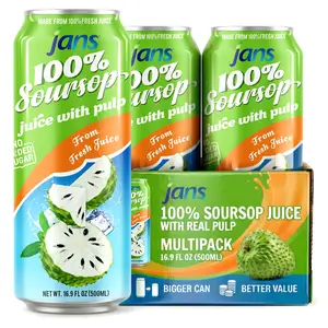 Jans 100% Soursop Juice with Pulp Guanabana 16.9 oz, Authentic Tropical Drink No Added Sugar Rich in Iron Vitamin C & Potassium