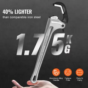 VEVOR Pipe Wrench, 18 Aluminum Straight Pipe Wrench, Adjustable Plumbing Wrench, with High Strength Jaw and Ergonomic Handle, Easy to Carry, Hangable Design, for Water Pipes, Automotive RepairsVEVOR Super Brand Day