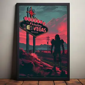 Welcome to New Vegas Poster, Fallout Video Game Art, Wasteland Art, Neon Sign Video Game Poster Decor Photo Unframed Poster