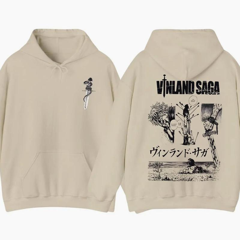 Vinland Saga Manga 2 Sides Hoodie, Unisex Hoodie Featuring Iconic Viking Graphic Pullover, Cozy Stylish Everyday Outfit for Anime Fans and Adventure Lovers, menswear womenswear unisex graphic comfortable top gift for him gift for her