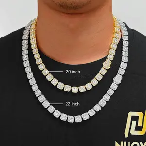 [Iced Out Hiphop necklace] 12MM CZ Necklace Round Cubic Zirconia Halo Classic Hiphop Style Trendy For Men 16-24 Inches N-0007-W
